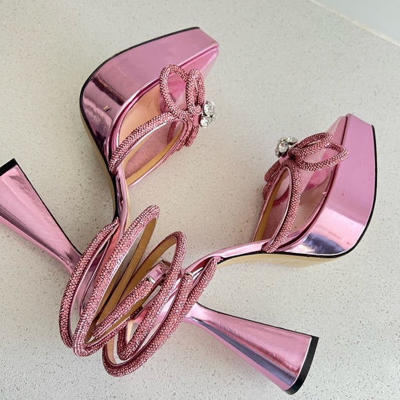 MACH & MACH Double Crystal Bow Platform Pump Pink EU 38 - Picture 4 of 7